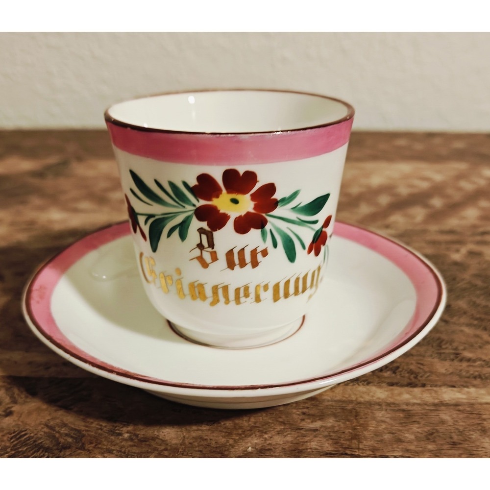 Teacup And Saucer KPM Krister 1845-1870 Hand Painted German Porcelain